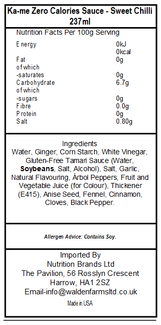 Ka-me Zero Calories Sauce - Sweet Chilli 237ml
