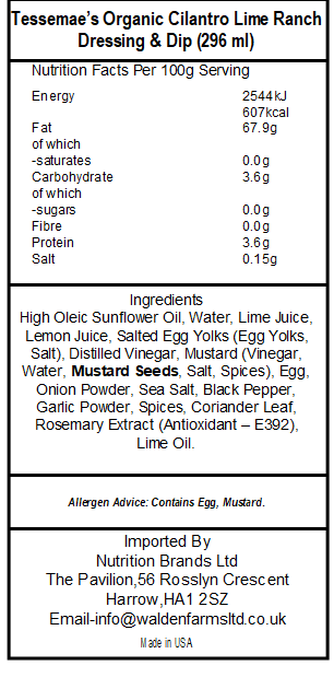 Tessemae's Organic Pantry Cilantro Lime Dressing Dressing 296ml