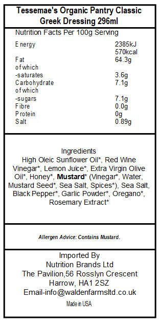 Tessemae's Organic Pantry Classic Greek Dressing 296ml