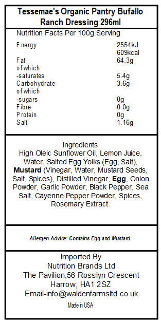 Tessemae's Organic Pantry Bufallo Ranch Dressing 296ml