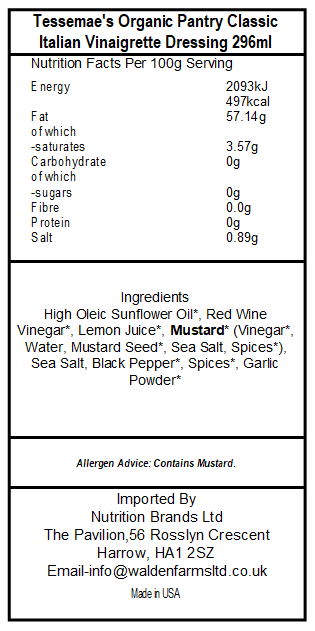 Tessemae's Organic Pantry Classic Italian Vinaigrette Dressing 296ml