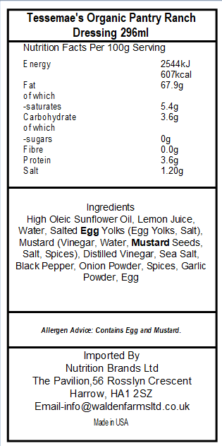 Tessemae's Organic Pantry Ranch Dressing 296ml