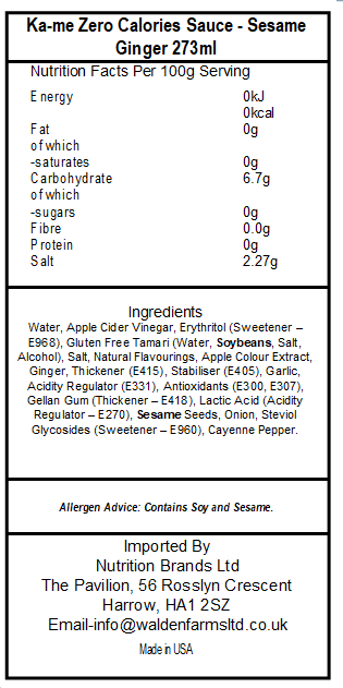 Ka-me Zero Calories Sauce - Sesame Ginger 273ml